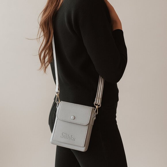 Leather Grey Crossbody Shoulder Bag for Men & Women –Sling Bag for Daily Use - Picture 2 of 10